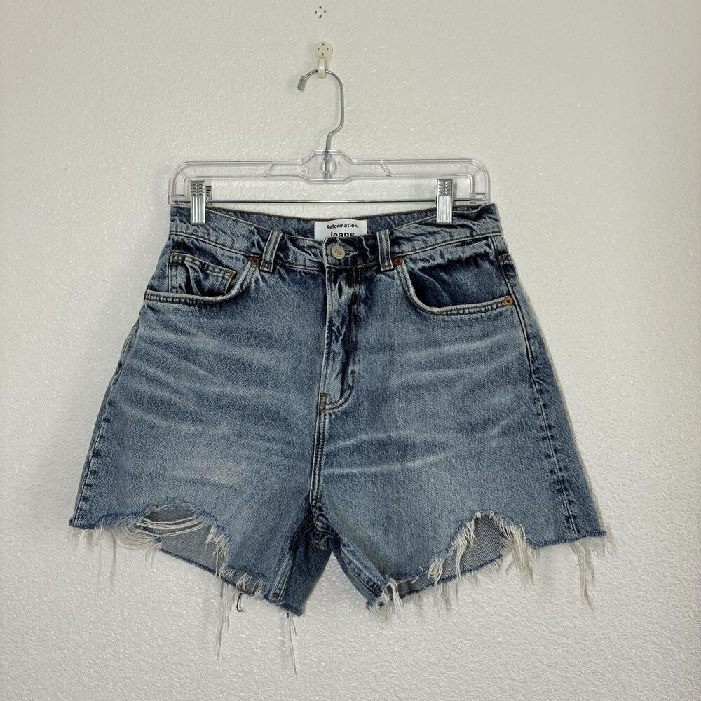 Reformation Wilder Jean Shorts Womens 27 Blue High Rise Relaxed Cut Off Denim - Picture 1 of 16